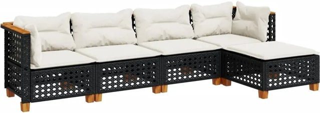 vidaXL 5-teilige Garten-Sofagarnitur aus Polyrattan in Schwarz mit Sitzkissen und Rückenkissen, L-Form - Bild 1