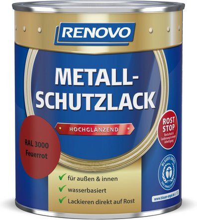 RENOVO Metallschutzlack rot wasserbasiert hochglänzend 0,75 l - Bild 1