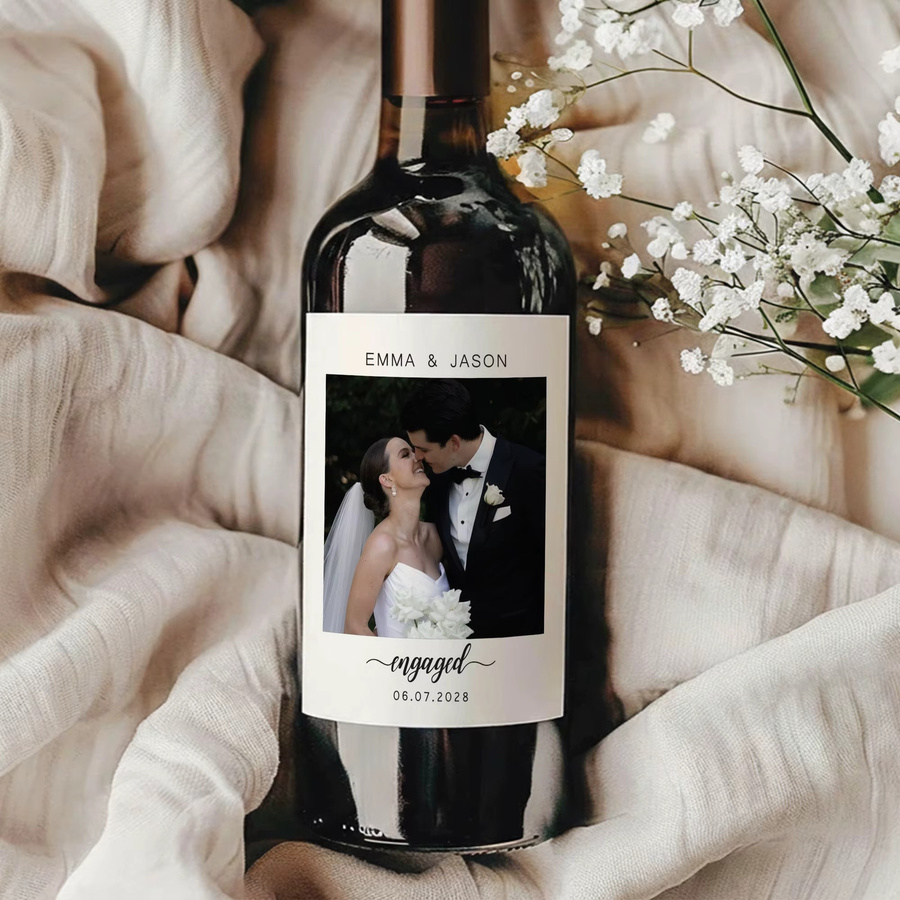 Personalisierte Weinflaschen-Aufkleber aus wasserfestem weißem PVC für Hochzeit und Party - Bild 2