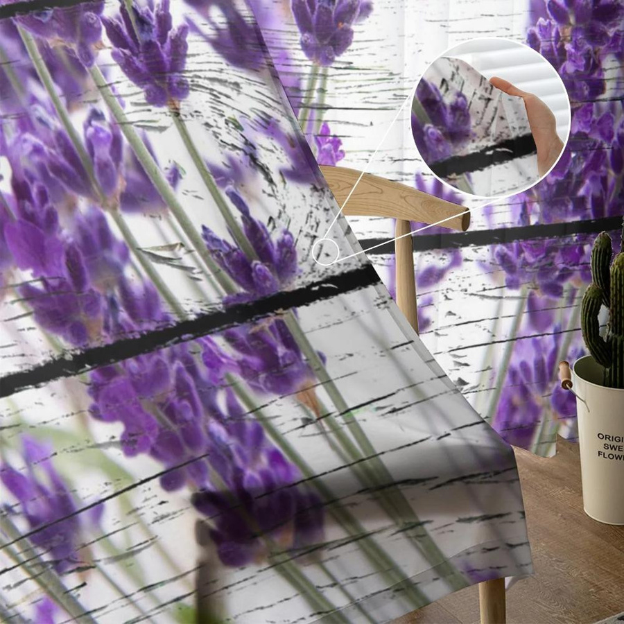 Yiran Furniture Transparenter Tüllvorhang mit Blumenmuster in Lila im Vintage Stil, Breite: 135 cm, Höhe: 160 cm - Bild 2