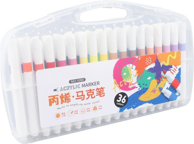 GoolRC Acrylfarbmarker Set mit 36 Stück in Multicolour und White, schnelltrocknend und mit starker Deckkraft für Graffiti und Holz - Bild 1