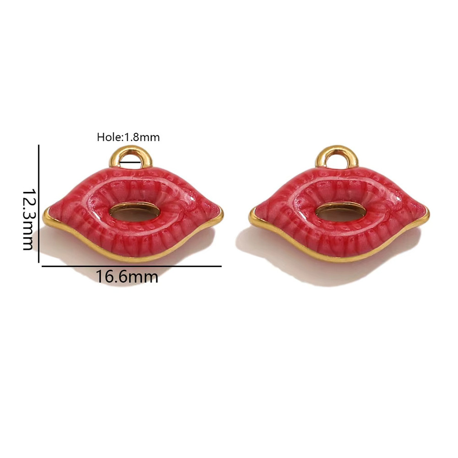 Aiovlo Charms, Edelstahl, Emaille, Rote Lippen, Gold, Unisex - Bild 1