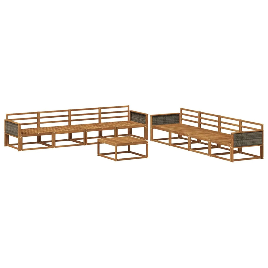 vidaXL Outdoor-Sofagarnitur aus Massivholz Akazie in Braun, 9-teiliges L-Shape Set mit Tisch und Polstern - Bild 2