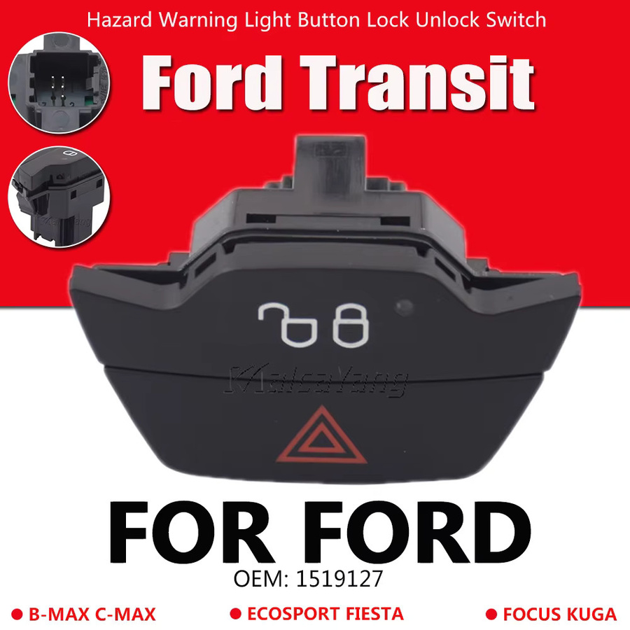 Malcayang Warnblinkschalter mit Tastensperre und Entriegelungsschalter in Schwarz für Ford B-MAX C-MAX Ecosport Fiesta Focus Kuga Transit 2008–2019 - Bild 3
