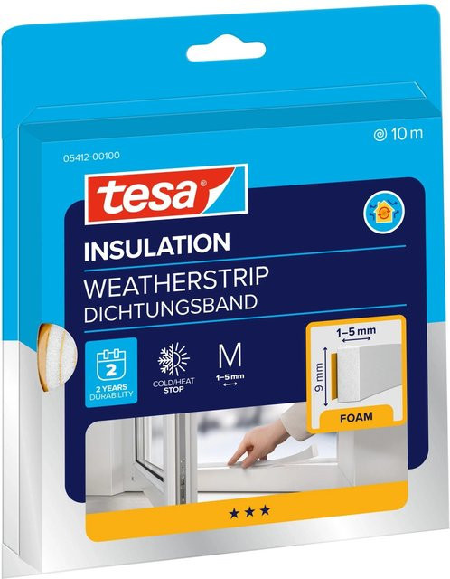 tesa Insulation Dichtungsband selbstklebend aus Schaumstoff in Weiß, Breite: 0,9 cm, Länge: 10 m - Bild 1