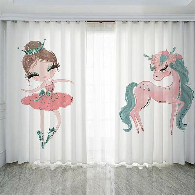Yiran Furniture Vorhang Set mit Sternen, Mond und Ballett Tanzendem Mädchen in Rosa, 2er Pack, Breite: 70 cm, Höhe: 165 cm - Bild 1