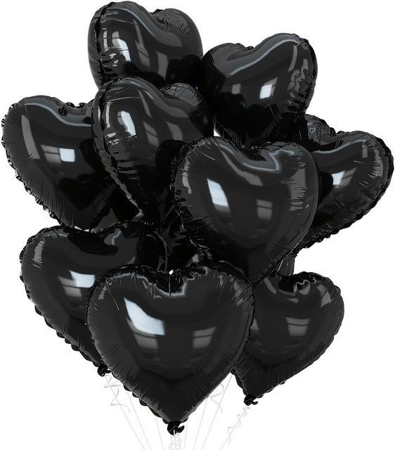 SZwatch Set mit 10 herzförmigen Aluminiumfolienballons in Schwarz und Gold für Hochzeiten, Geburtstage und Valentinstag - Bild 1