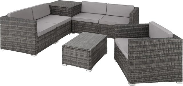 tectake Rattan Lounge Pisa für 5 Personen in Grau mit Aufbewahrungsbox und Polstern, B/T/H: 67 x 75 x 64,5 cm - Bild 2