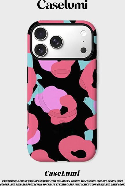 CaseLumi Matte Bumper MagSafe Hülle für iPhone 17 16 15 14 13 Pro Max Stoßfeste PC-Schutzhülle in Rosa und Schwarz mit Leopardenmuster - Bild 1