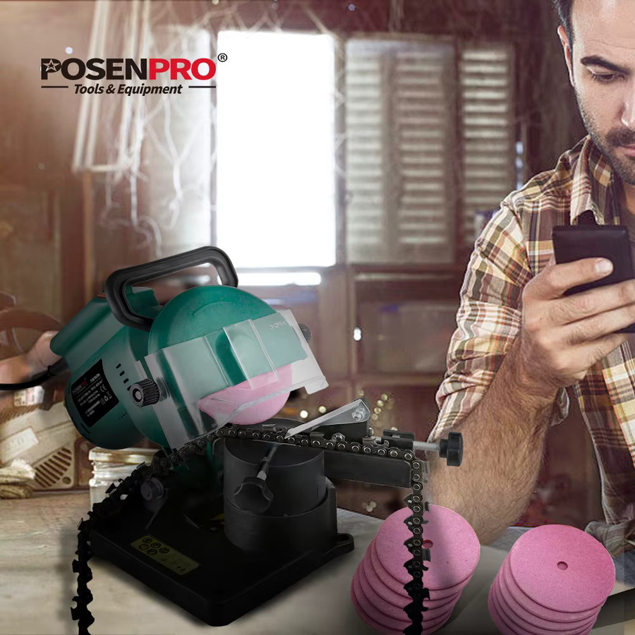 POSENPRO Elektrischer Kettensägenschärfer in Grün mit 100 mm Schleifscheibe, 220 W Kettenschleifer für Kettensägen - Bild 5