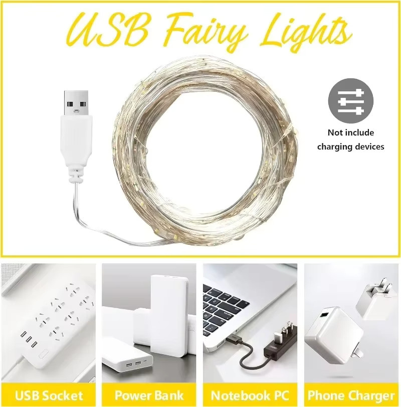 OKAL RED EAST USB LED Lichterkette aus Kupferdraht für Weihnachten, Hochzeit und Party - Bild 2