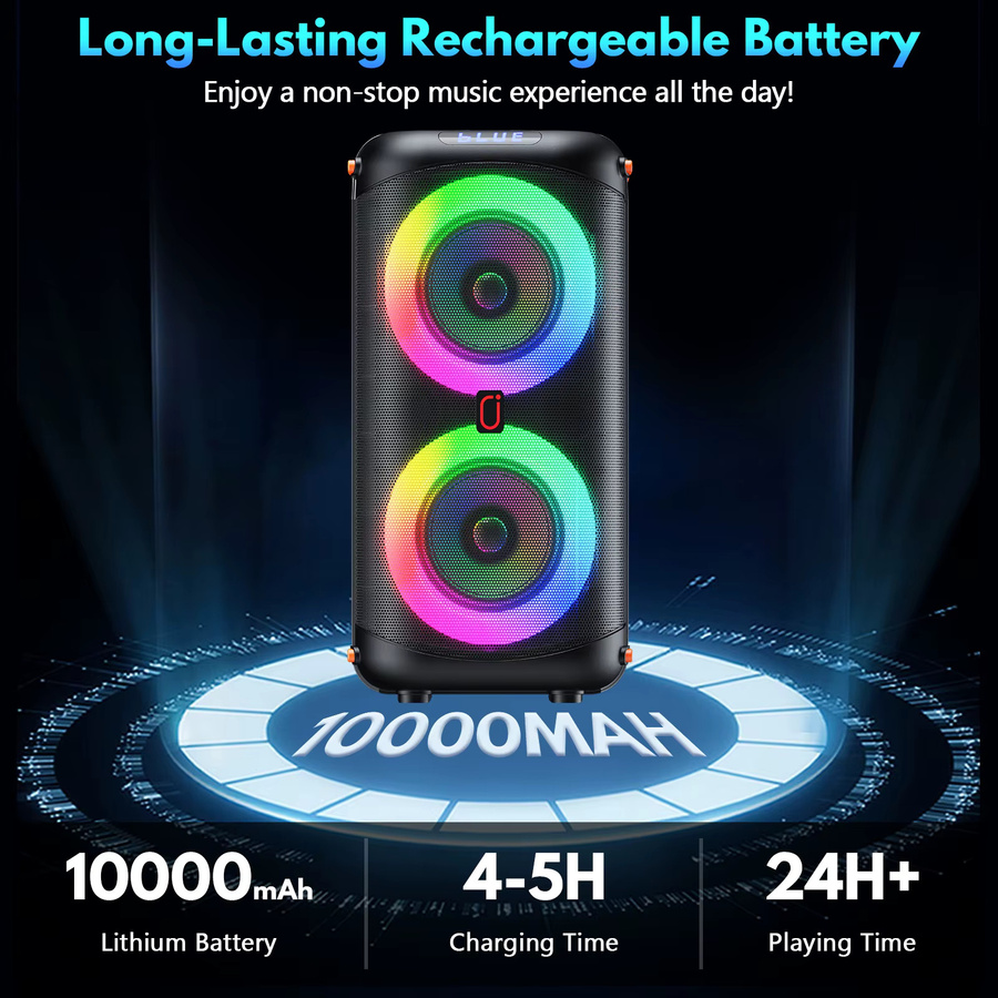 FanFun Karaoke-Maschine mit 2 kabellosen Mikrofonen, tragbarer Bluetooth 5.3 Karaoke-Lautsprecher und PA-System in Schwarz - Bild 3