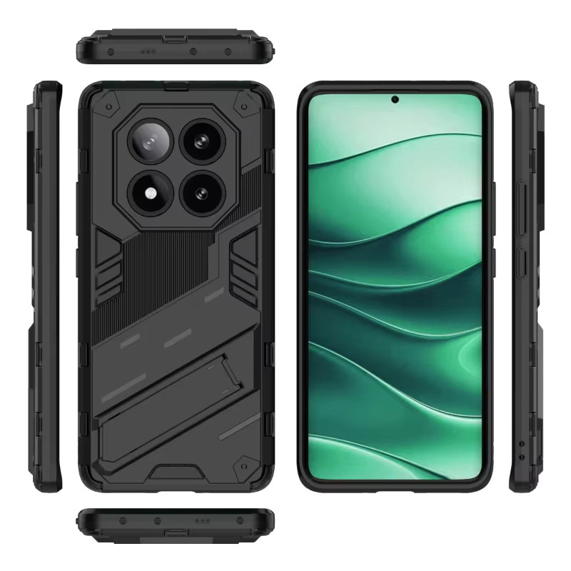 Stoßfeste Schutzhülle für Xiaomi Redmi 14 Pro Plus und Redmi 14C mit integriertem Ständer in Schwarz oder Grau - Bild 2