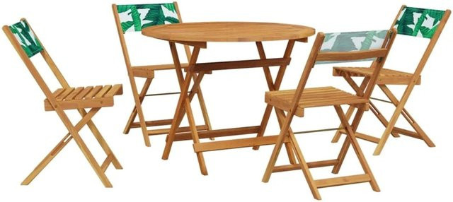 vidaXL 5-teilige Garten-Essgruppe aus Massivholz und Stoff in Grün und Braun mit Blattmuster - Bild 1