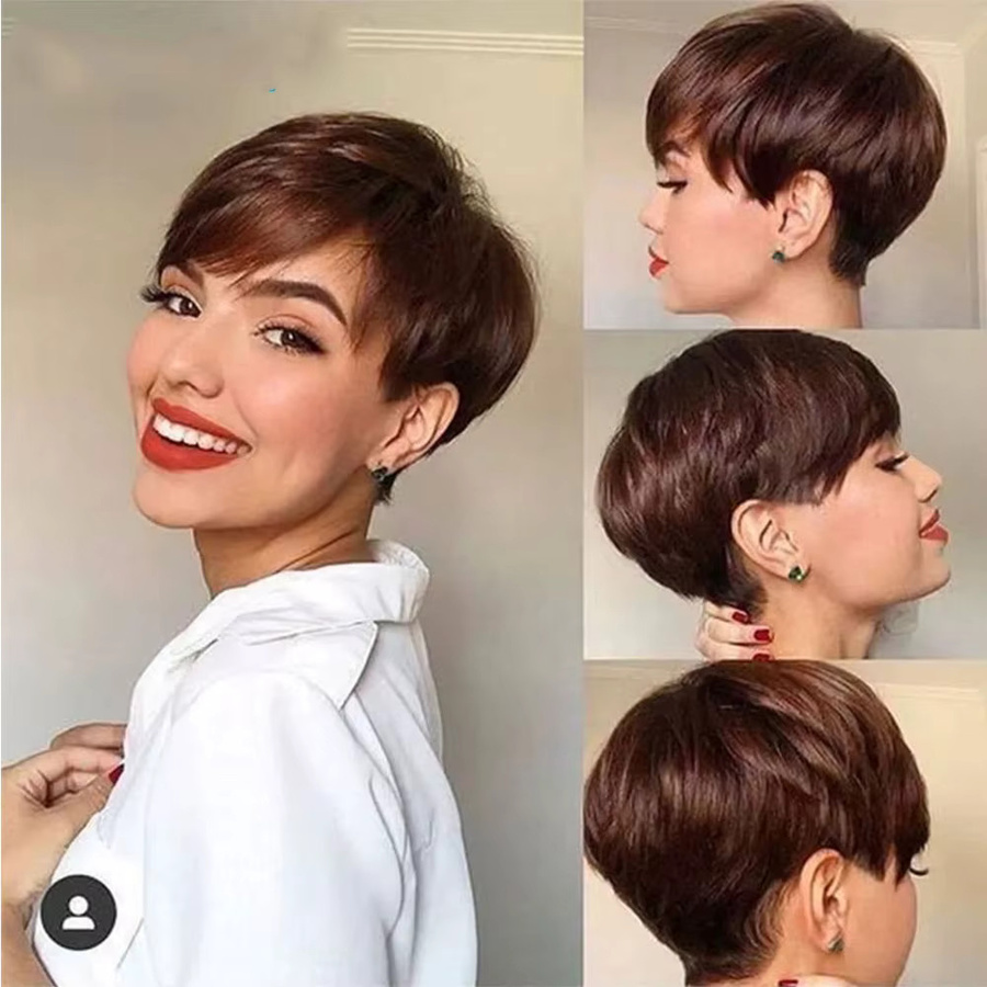 Newmi Pixie-Schnitt-Perücke aus Echthaar, Damen, braun - Bild 2