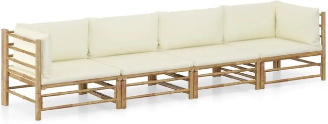 vidaXL 4-teiliges Garten-Lounge-Set aus Bambus mit cremeweißen Polsterkissen in L-Form - Bild 1