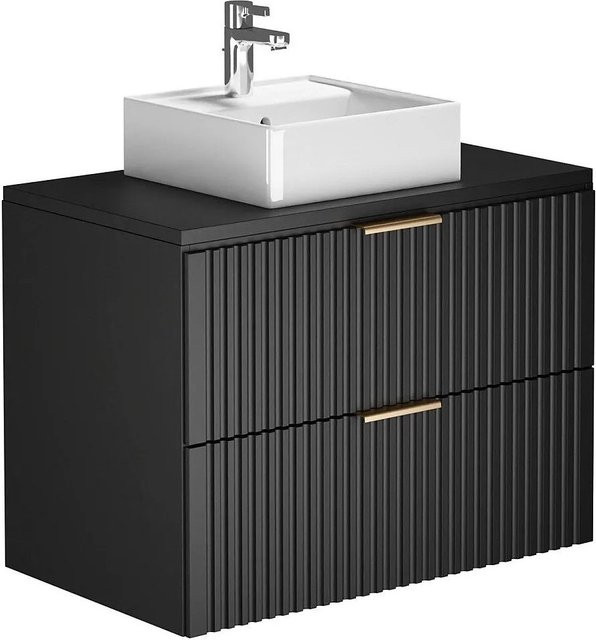 Vente-unique Einzelwaschtisch Zevara in Schwarz Matt, Art-déco-Stil, Breite: 80 cm, Tiefe: 46 cm, Höhe: 57 cm - Bild 1
