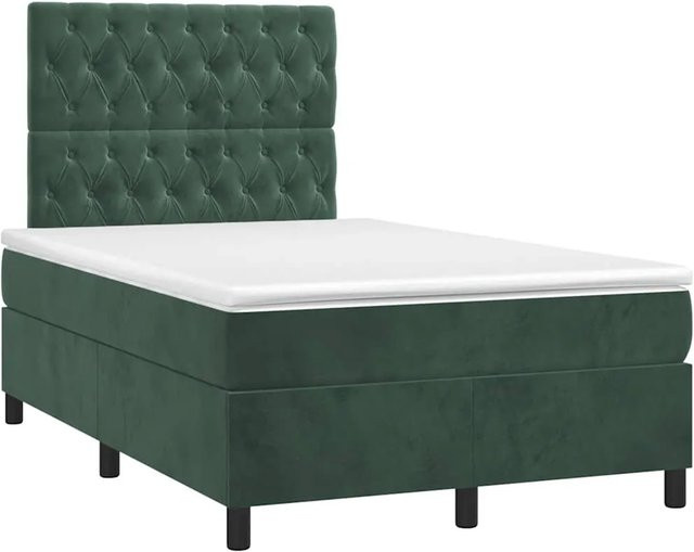 vidaXL Boxspringbett mit Matratze in Dunkelgrün aus Samt, Hybridbett mit Taschenfederkern, B/T/H: 120 x 200 x 123 cm - Bild 1