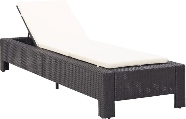 Sonnenliege furnicato aus Poly Rattan mit wetterfester Auflage in Schwarz, B/T/H: 220 x 75 x 75 cm - Bild 1