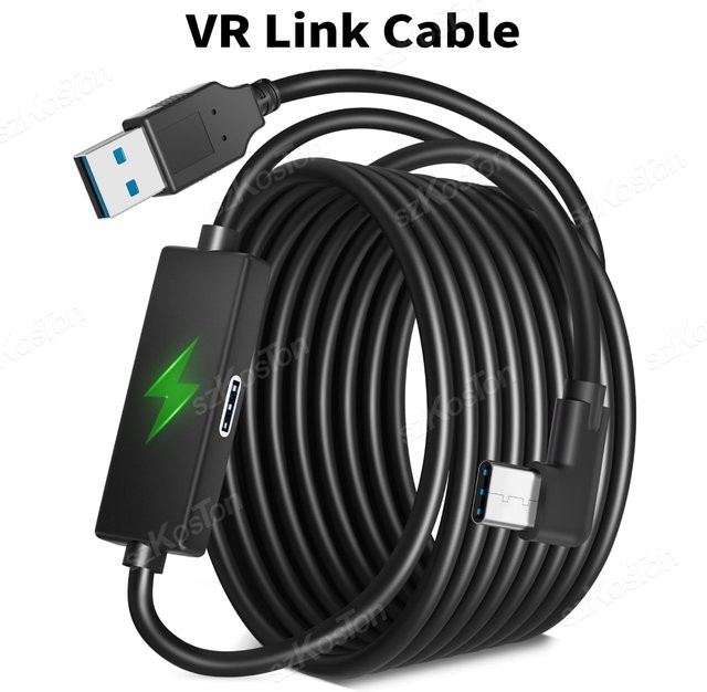 SZKOSTON USB-C Verbindungskabel mit Ladefunktion für Meta Quest 3, Meta Quest 3S, Quest 2 und Pico 4, USB 3.0 5Gbps Hochgeschwindigkeits-Modemkabel für PC und Steam VR, Schwarz, 4,88 m - Bild 1