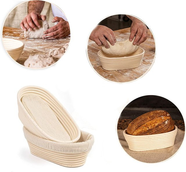Runder Brotprüfkorb aus natürlichem Rattan in Beige für die Sauerteig-Fermentation und zum Backen - Bild 1