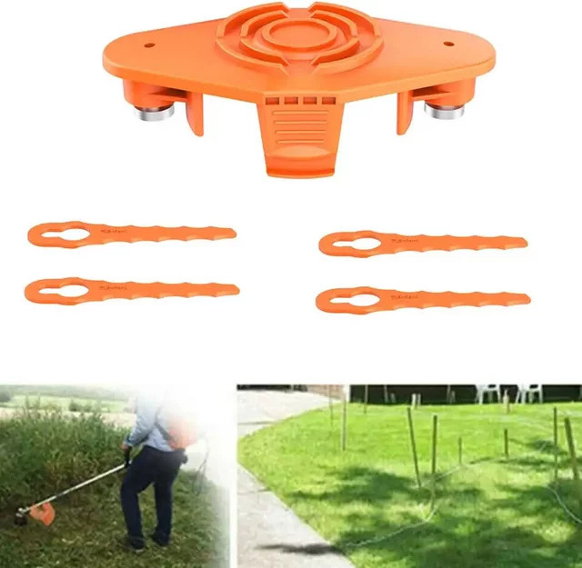 WORX Ersatzklingensatz aus Kunststoff für Rasenmäherköpfe der Serie WG150-WG180, Farbe Orange, B: 111,5 mm, H: 58,3 mm, T: 31,8 mm - Bild 1