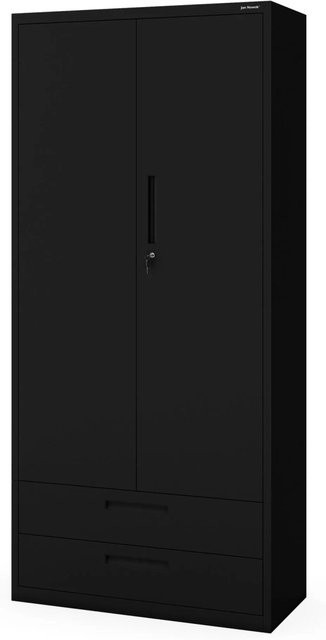JAN NOWAK Hoher Metall-Büroschrank MEGAN Schwarz mit Doppelschublade und verstellbaren Regalböden, Höhe: 195 cm, Breite: 90 cm, Tiefe: 40 cm - Bild 1