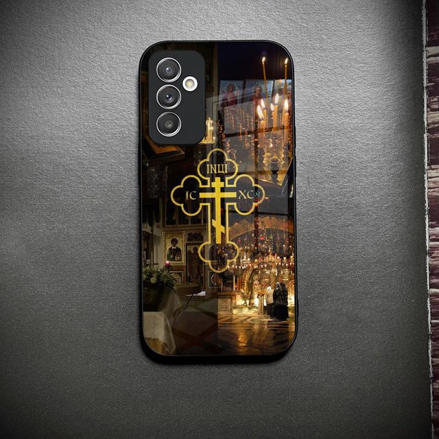 Handyhülle mit Orthodoxem Kreuz I-Icon aus Glas für Samsung Galaxy S26 S25 S24 S23 S22 S21 S20 Ultra Plus A34 A15 A14 in Multicolour - Bild 1