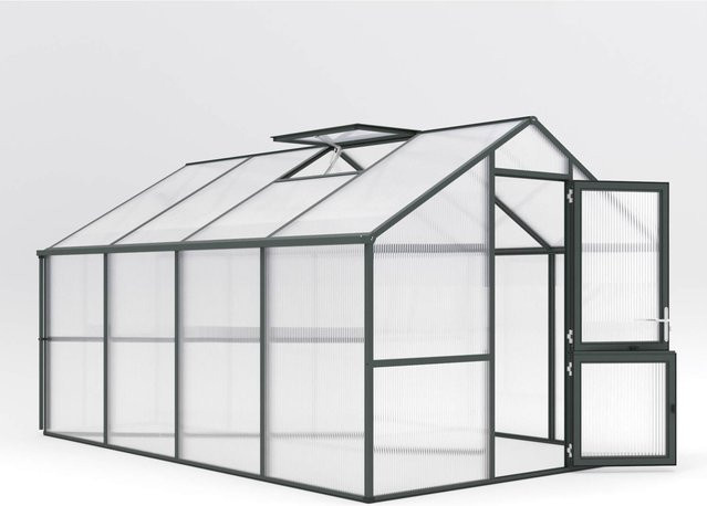KGT Gewächshaus Nelke IV in Tannengrün mit 12,7 m² Fläche, Aluminiumrahmen und 16 mm Polycarbonat-Verglasung - Bild 1