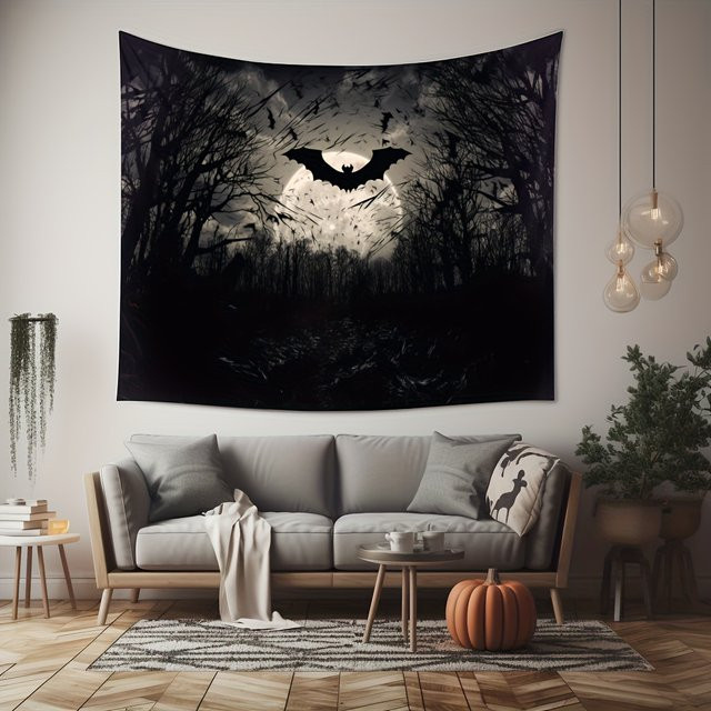 VIKAMA Halloween Wandteppich mit Fledermaus-Motiv in Schwarz, Wandbehang für Wohnzimmer und Schlafzimmer, B/H: 75 x 75 cm - Bild 1