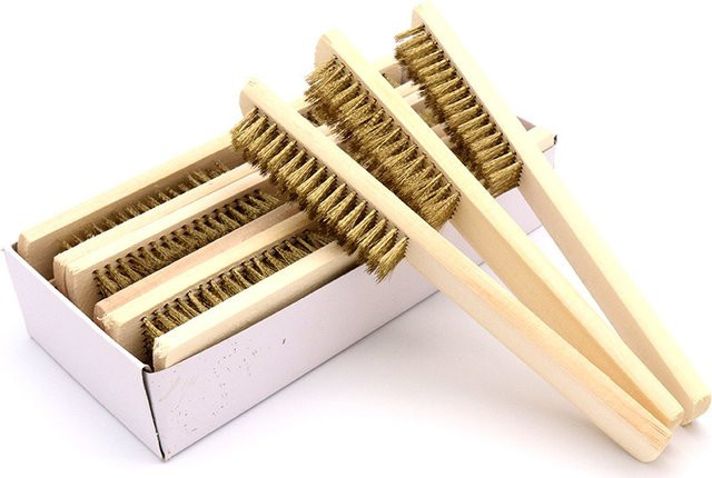 SHENGMEIYU Kupferbürste mit Holzgriff und Messingdraht zum Polieren und Reinigen von Oberflächen und Innenräumen, Farbe: Gold - Bild 1