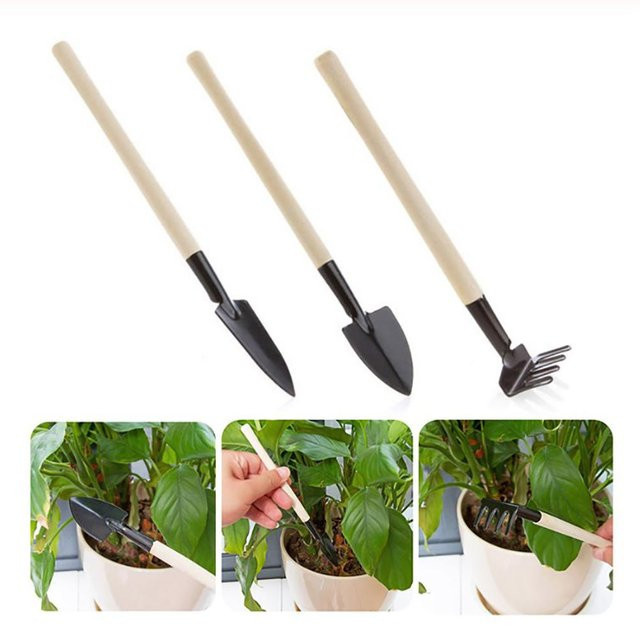 CosyHome Gartenwerkzeugset für Balkon und Hausgarten in Beige mit Schaufel und Rechen aus Metall und Holz - Bild 1