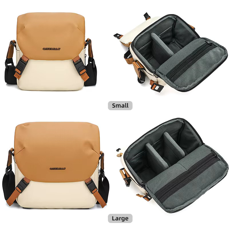 QISEMIAN Outdoor-Freizeit-Fototasche als Crossbody-Tasche für DSLR- und Einzelobjektiv-Kameras in Orange und Beige - Bild 6
