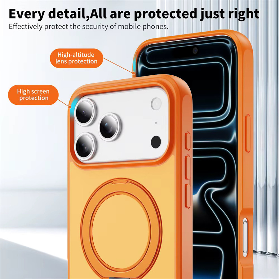 Stoßfeste magnetische iPhone Schutzhülle mit MagSafe Ständer von Xeber in Blau oder Orange - Bild 4