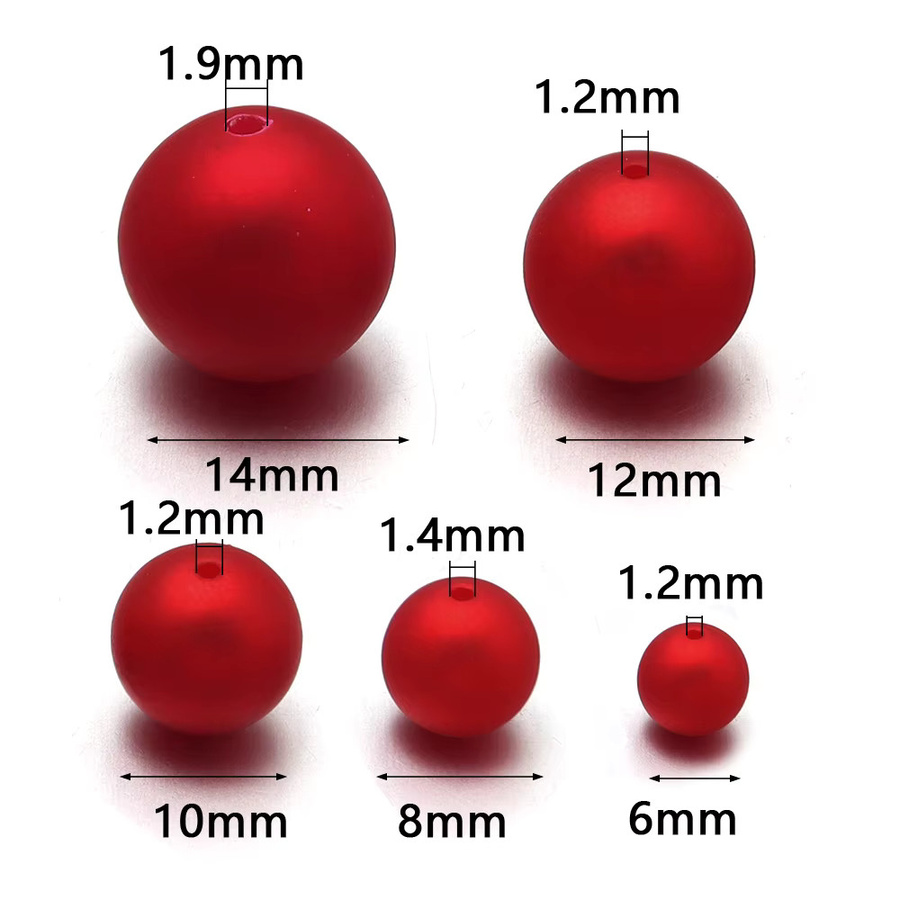 Louleur Imitationsperlen, rot, matt, halbgebohrt, rund, 6-14 mm - Bild 2