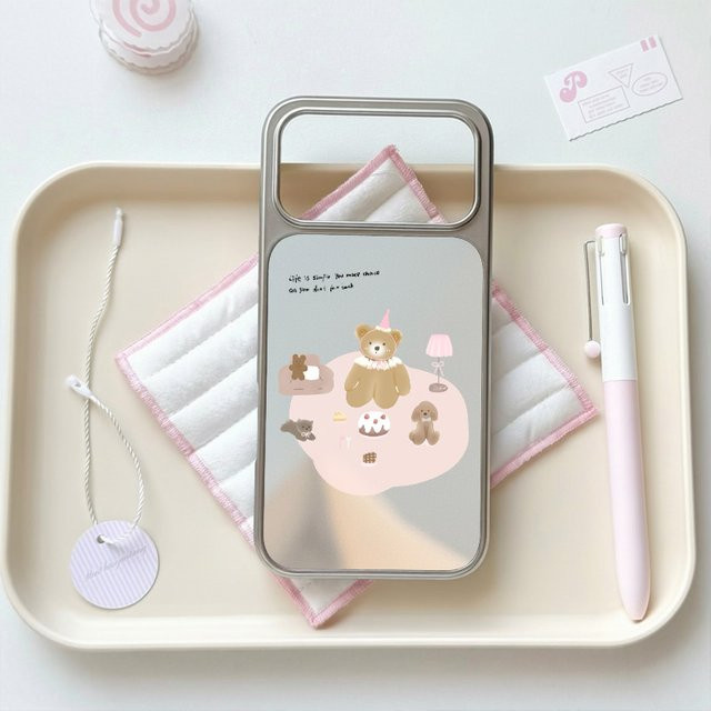 DecoPhone Anti-Sturz-Spiegel-Handyhülle Rosa Bär für iPhone 11 bis iPhone 17 Pro Max AIR PLUS - Bild 1