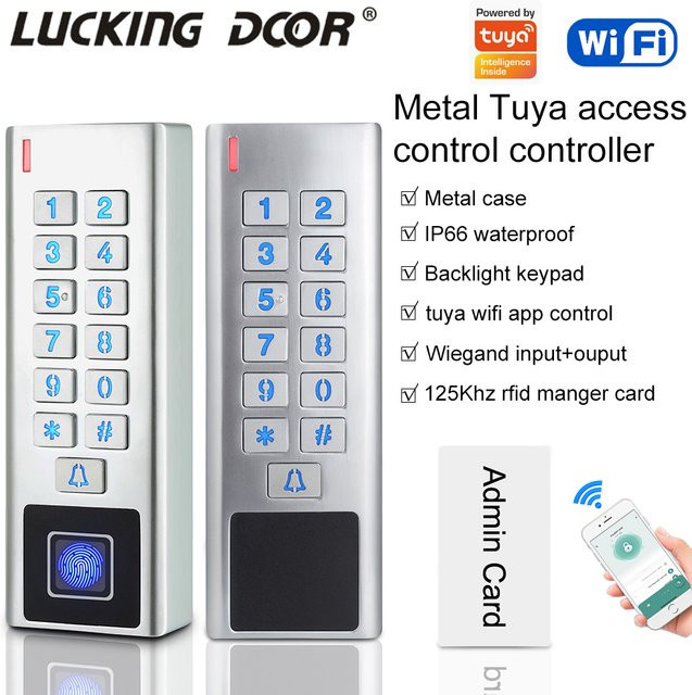 LUCKING DOOR Smart Fingerabdruck-Türschloss mit Tuya App Unterstützung, WLAN Außenbereich Tor-Schloss mit Tastatur, RFID ID-Karte und Zugangscode, Farbe: Silber - Bild 1