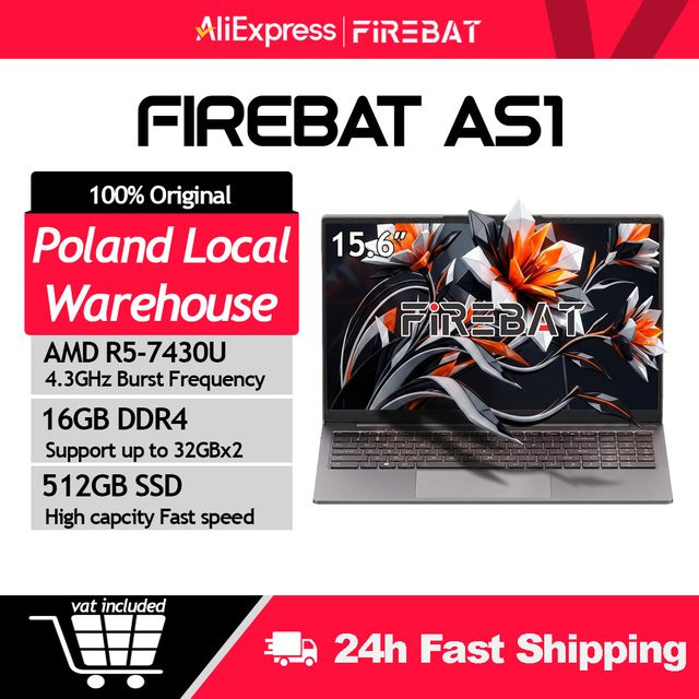 Firebat AS1 Laptop mit AMD Ryzen 5 7430U, 16 GB DDR4, 512 GB SSD, 15,6 Zoll IPS Display, Windows 11, USB-C und Wi-Fi 6 - Bild 1
