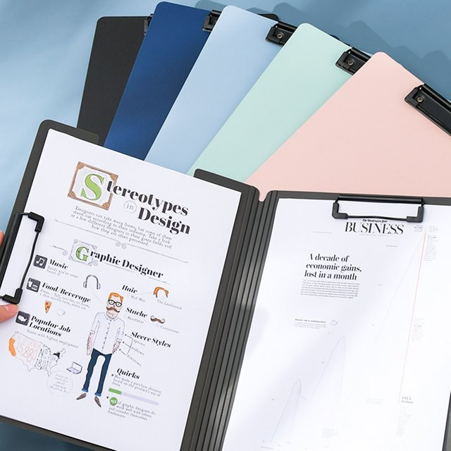 A4-Klemmbrett Organizer aus Kunststoff mit Doppelclip und 100 Blatt Papier in Grau - Bild 1
