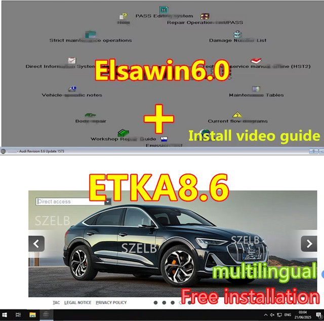 ELSAWIN 6.0 mit Etka 8.6 Wartungssoftware und Fahrzeugkatalog für elektronische Teile für V/W, AU, DI, SE, AT und SKO - Bild 1