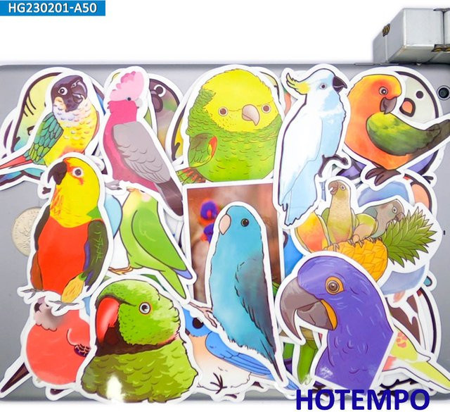 50 Stück Bunte Papageien Aufkleber mit niedlichen Cartoon Vögeln für Laptop, Handy, Motorrad und Auto von Binchi Outdoor Product in Multicolor - Bild 1