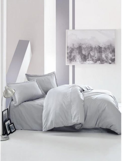 Bettwäsche-Set aus Mako-Satin aus 100% Baumwolle in Grau mit 1 Bettbezug (Breite: 220 cm, Höhe: 240 cm) und 2 Kissenbezügen (Breite: 60 cm, Höhe: 80 cm) - Bild 1