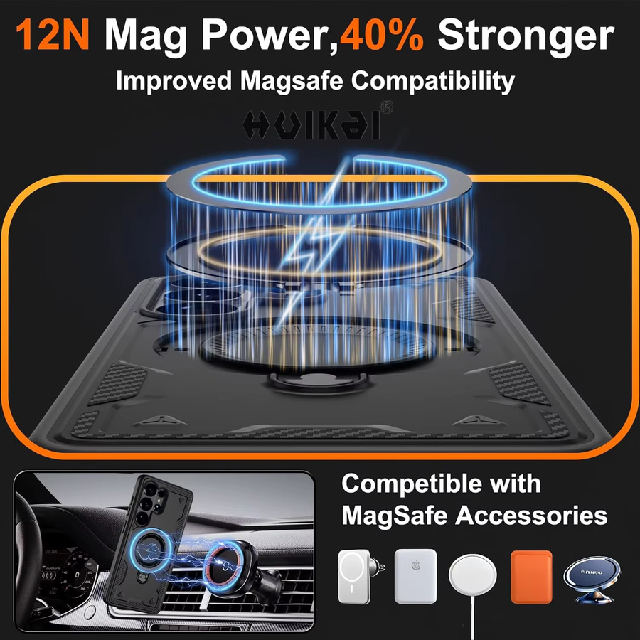 Magnetische MagSafe Handyhülle für Samsung Galaxy S26 Ultra, S26 Plus und S26 mit drehbarem Ständer und Kickstand in Schwarz - Bild 2