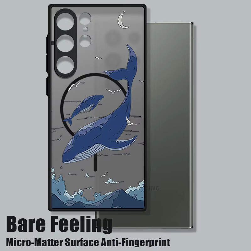 Magnetische Handyhülle mit Walhai-Muster für Samsung Galaxy S26 S25 S24 S23 Ultra und S25 FE, Matte harte Schutzhülle mit MagSafe, Schwarz - Bild 1