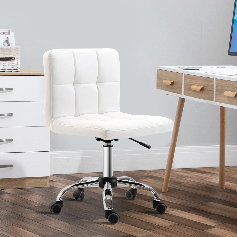 HOMCOM Ergonomischer Bürostuhl ohne Armlehnen in Weiß aus Kunstleder, Höhenverstellbarer Drehstuhl für Home Office und Arbeitszimmer von Aosom - Bild 2