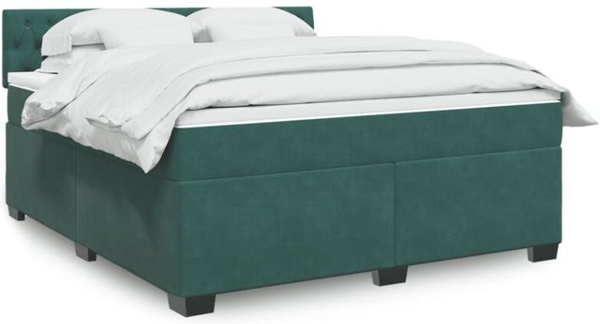 Vidaxl Boxspringbett mit Matratze in Dunkelgrün aus Samt, B/T/H: 180 x 200 x 100,5 cm - Bild 1