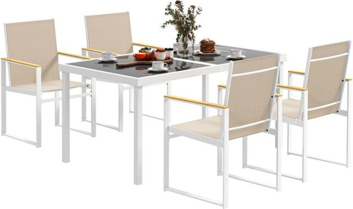 Outsunny Gartenmöbel-Set 5-teilige Essgruppe für 4 Personen mit abnehmbarem Esstisch und Stühlen aus Stahl und Polyester, Mehrfarbig - Bild 1
