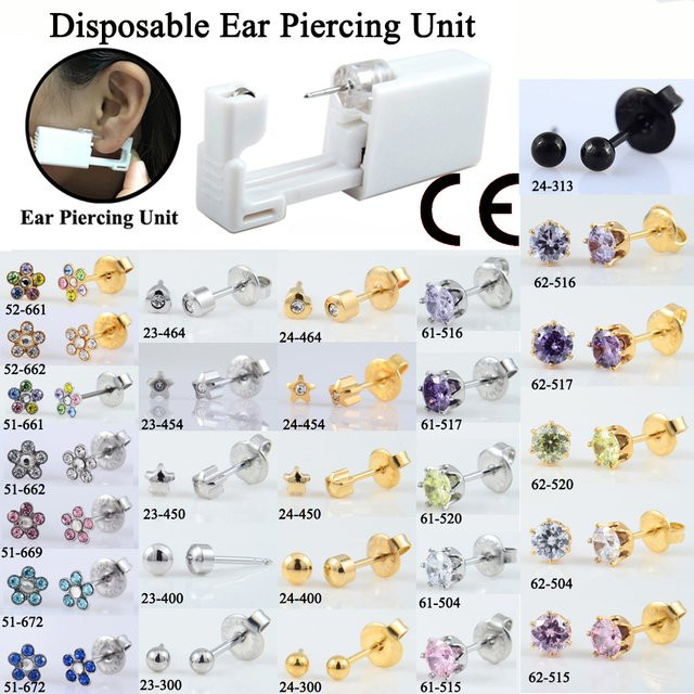 Ohr Piercing Gerät mit Kristall Stud Blume Piercing Schmuck Set, Kinder - Bild 1