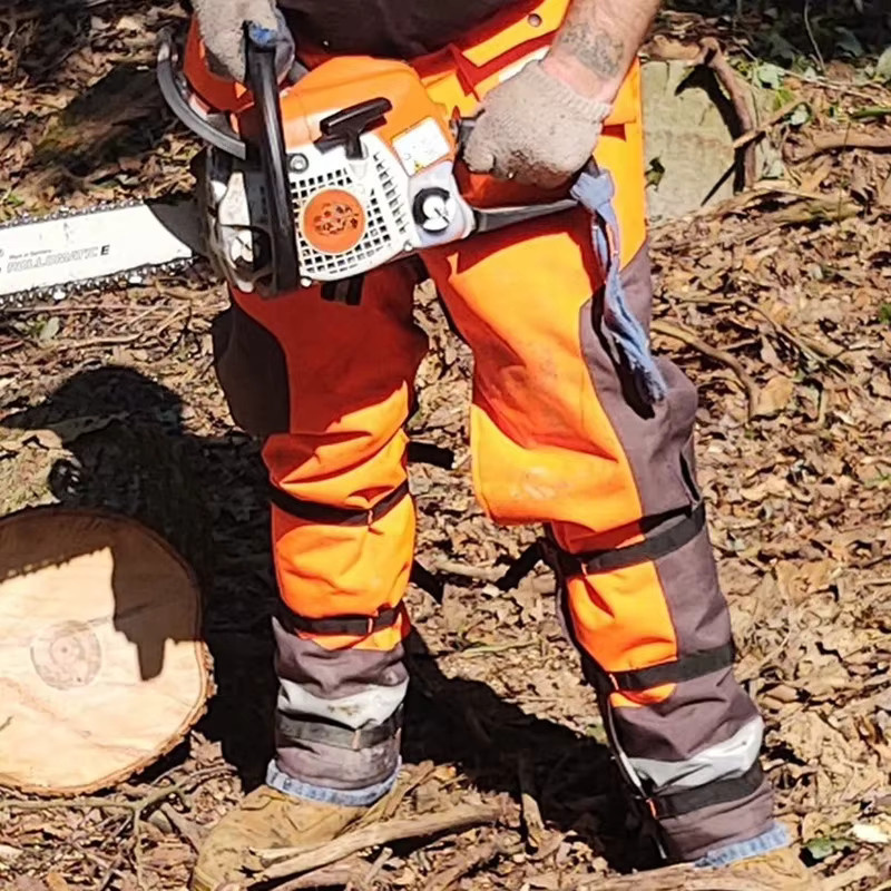 Orange Kettensägen-Schutzhose für die Forstwirtschaft als Sicherheits-Anti-Schnitt-Arbeitshose - Bild 2