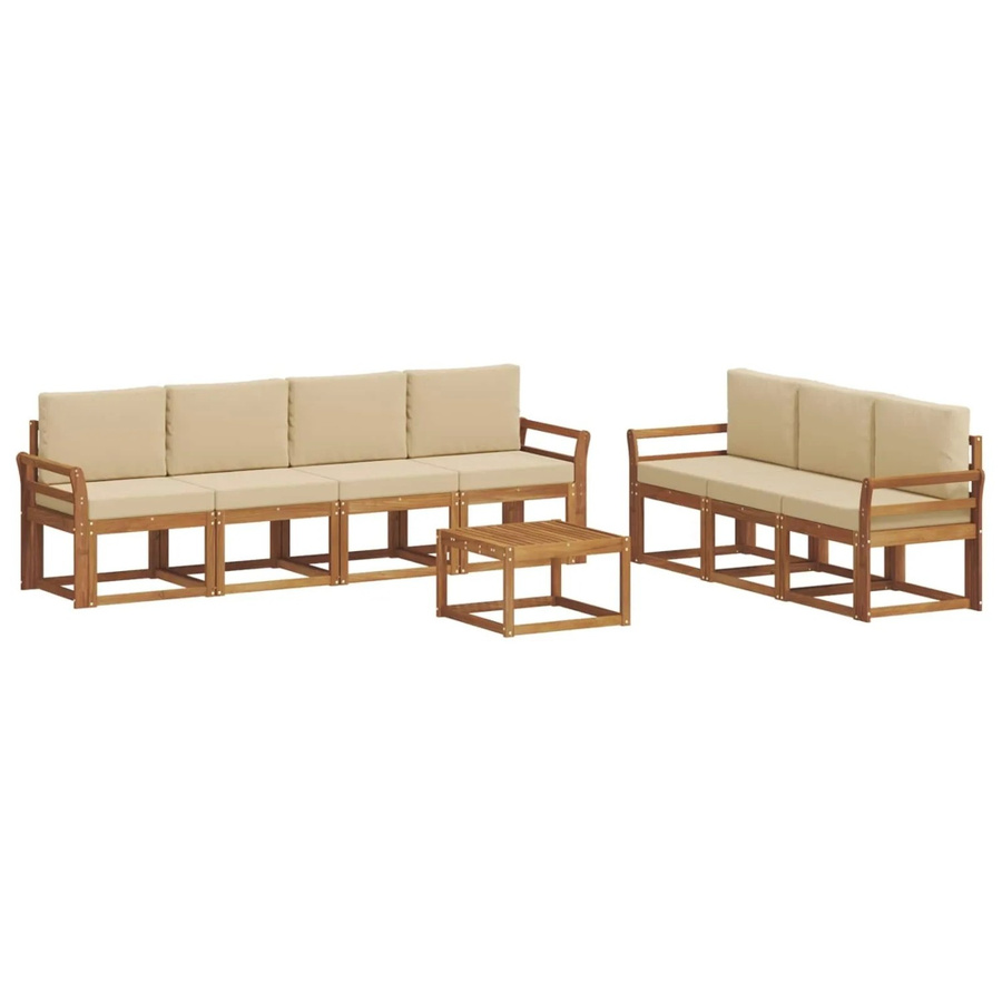 vidaXL Outdoor-Sofagarnitur 8-teilig aus Akazienholz mit Kissen in Natur und Beige - Bild 2